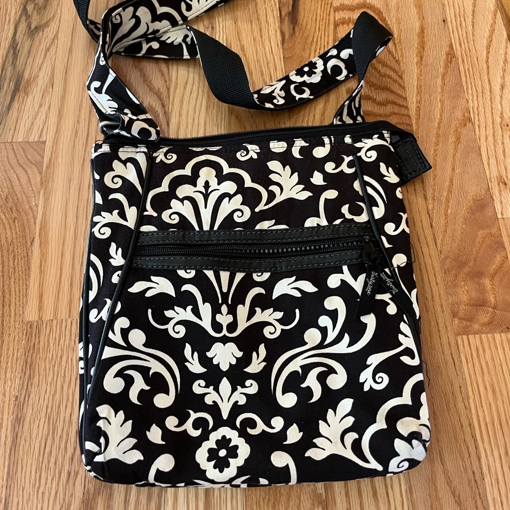 Vera Bradley Black and White Crossbody Bag with Adjustable Strap
